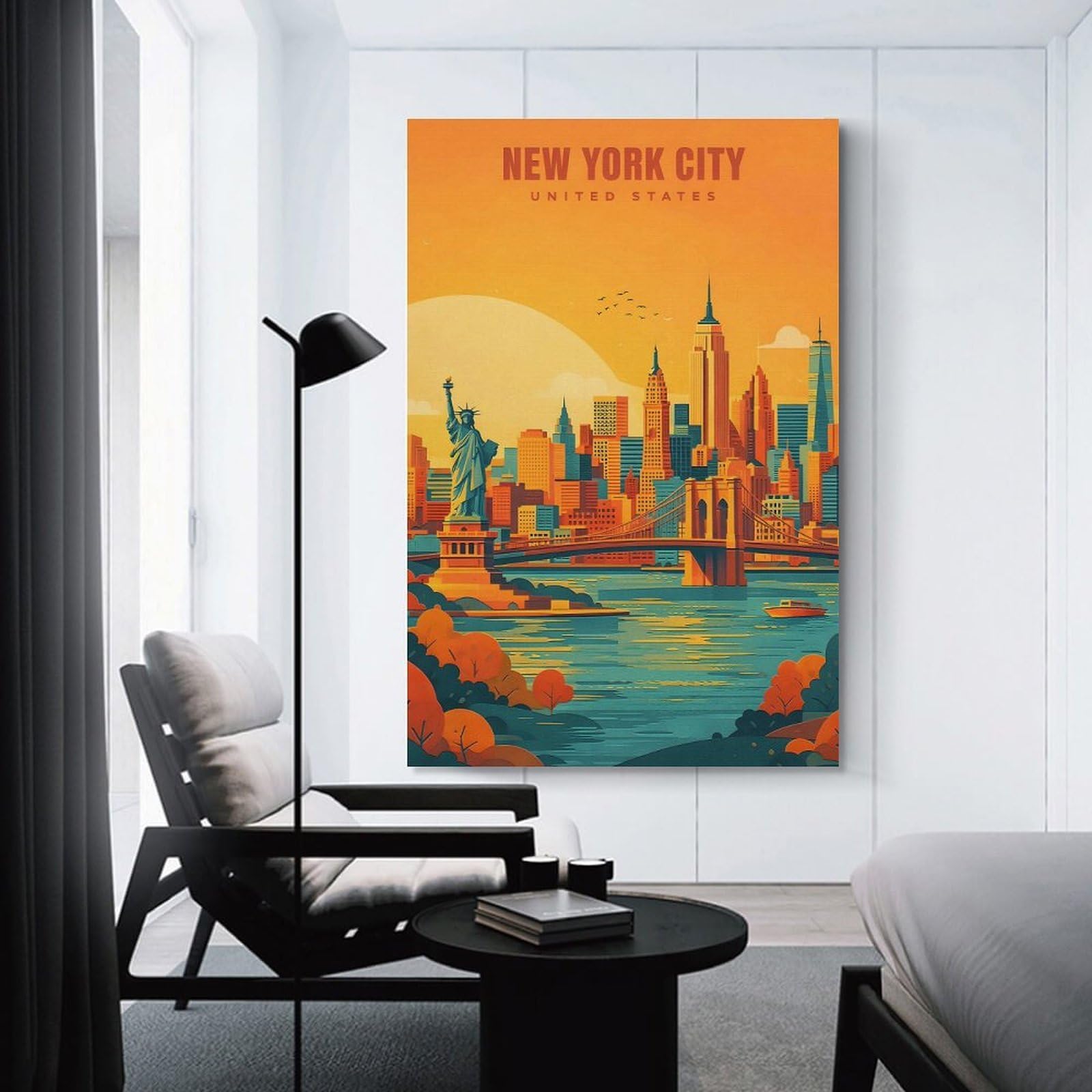 Junmoney Unframe-Style-14 Wall Art Print New York City Skyline, 12X18inch(30X45cm), For Living Room, Lounge Or Sitting Room, Eye Catching Artwork For Blank Walls