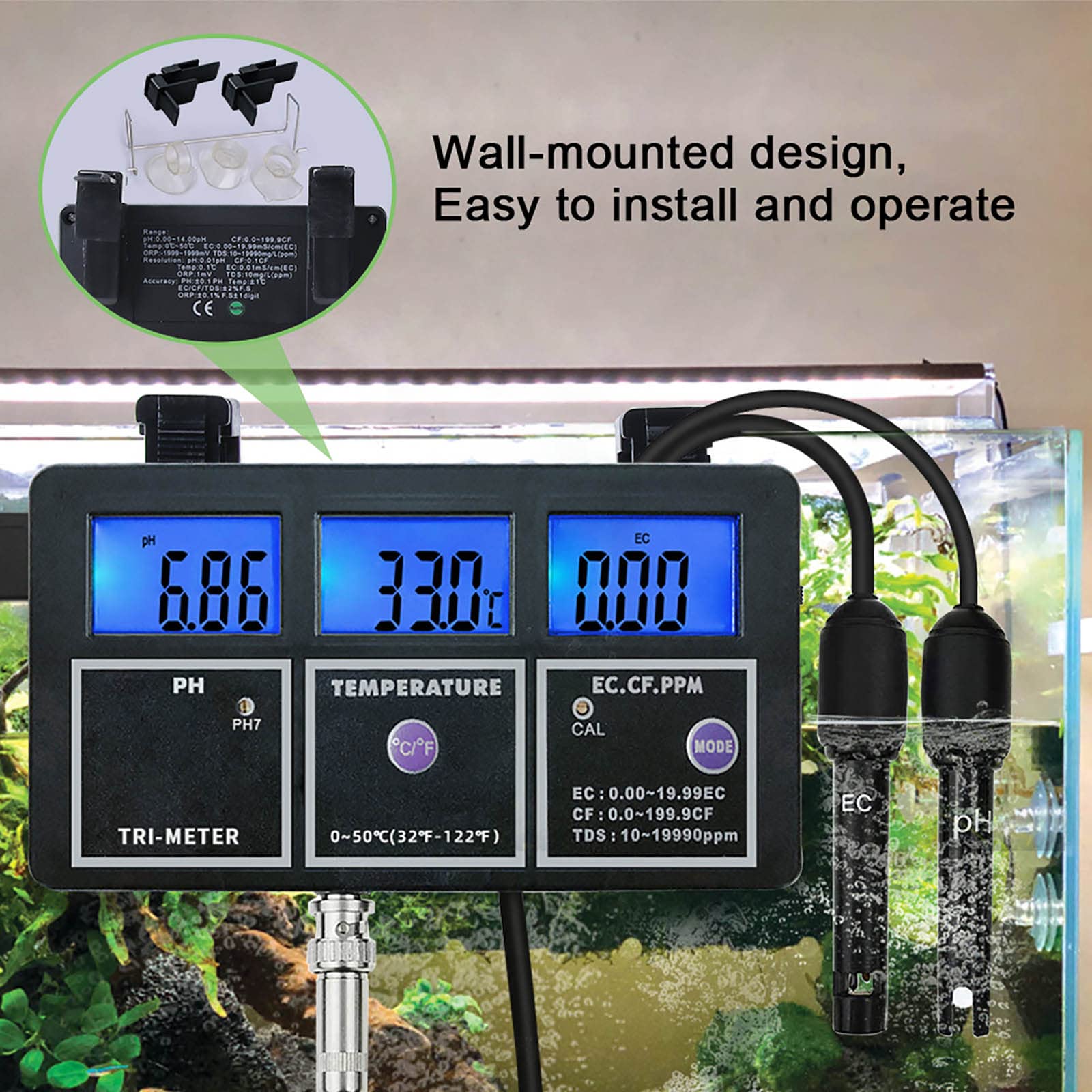 Tester jakości wody, wieloparametrowy miernik do testowania wody 5 w 1 Cyfrowy LCD wielofunkcyjny monitor jakości wody Analizator PH/EC/TDS/CF/TEMPTemp