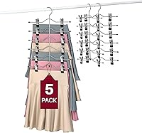 Vista 8 de Perchas para pantalones de varias capas, perchas de falda de 4 niveles con clips ajustables, organizador de armario antideslizante que ahorra