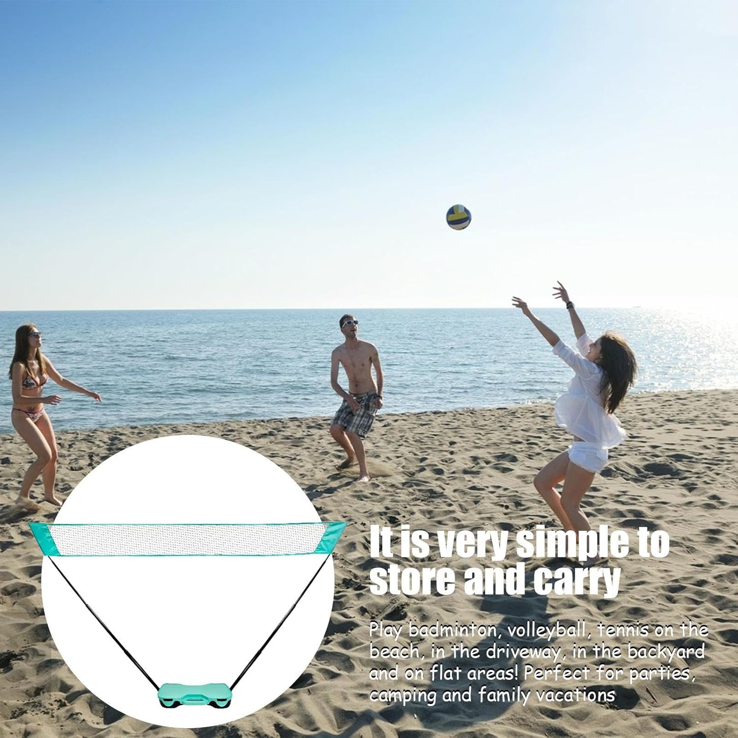 Portable Badminton Net,Foldable Volleyball Tennis Gear | Badminton Net Set | for Backyard Driveway Beach Outdoor Indoor Volleyball Tennis Courts Games Parties Family Vacations
