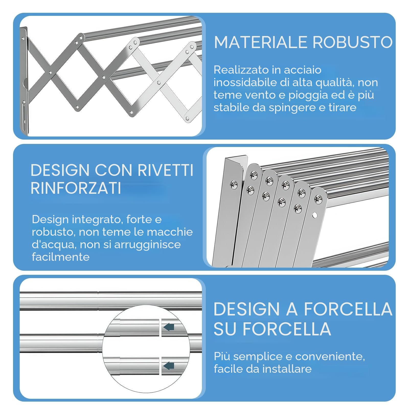 Stendibiancheria Estensibile da Parete,Stendibiancheria da Acciaio Inox per Interni ed Esterni con 7 Barre da 60 cm,Stendibiancheria Estensibile per Balconi e Sopravasca,60x52x18.5cm