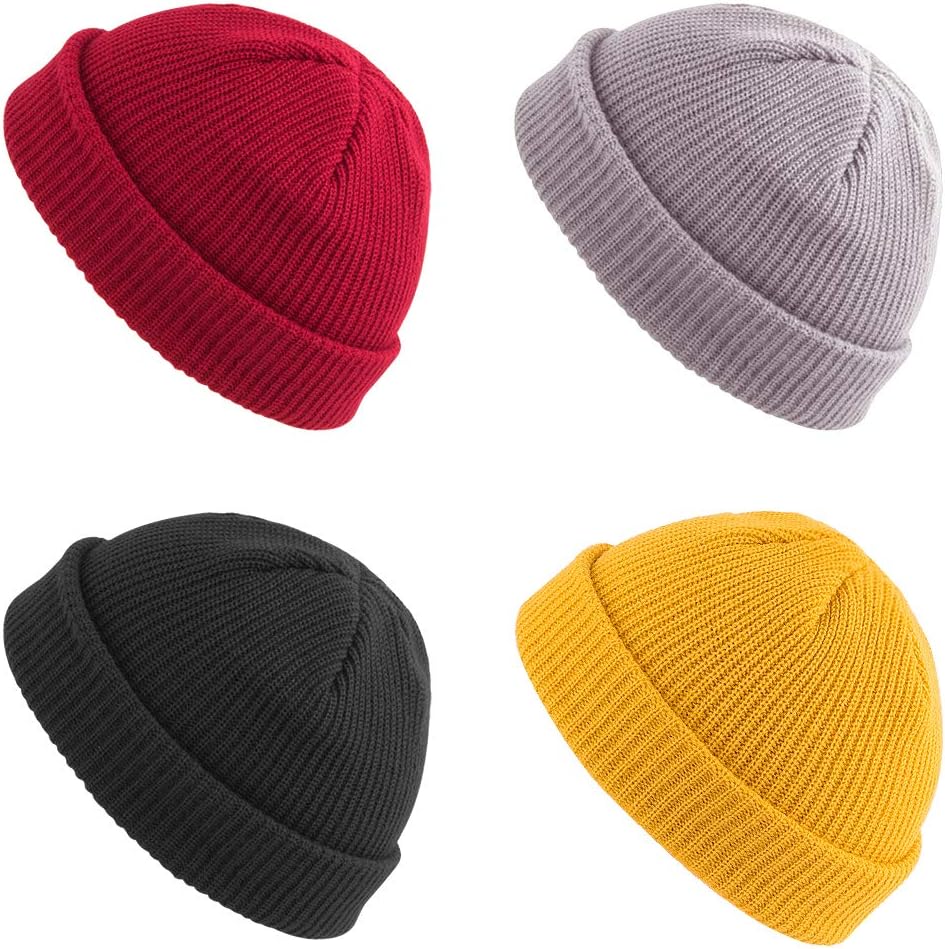 WXJ13 4 Pieces Trawler Beanie Unisex Wool Trawler Beanie Fisherman Beanie for Men Women