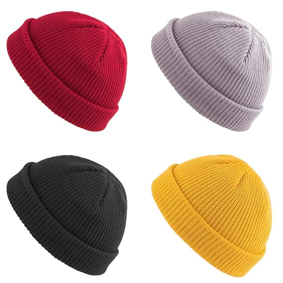 WXJ13 4 Pieces Trawler Beanie Unisex Wool Trawler Beanie Fisherman Beanie for Men Women