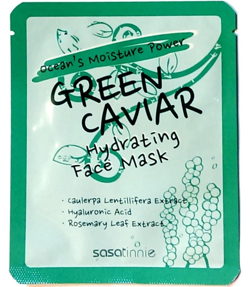 (10 Pcs) Ocean's Moisture Powder Green Caviar Hydrating Face Sheet Mask Hyaluronic Acid Vitamin E & C Made in Korea