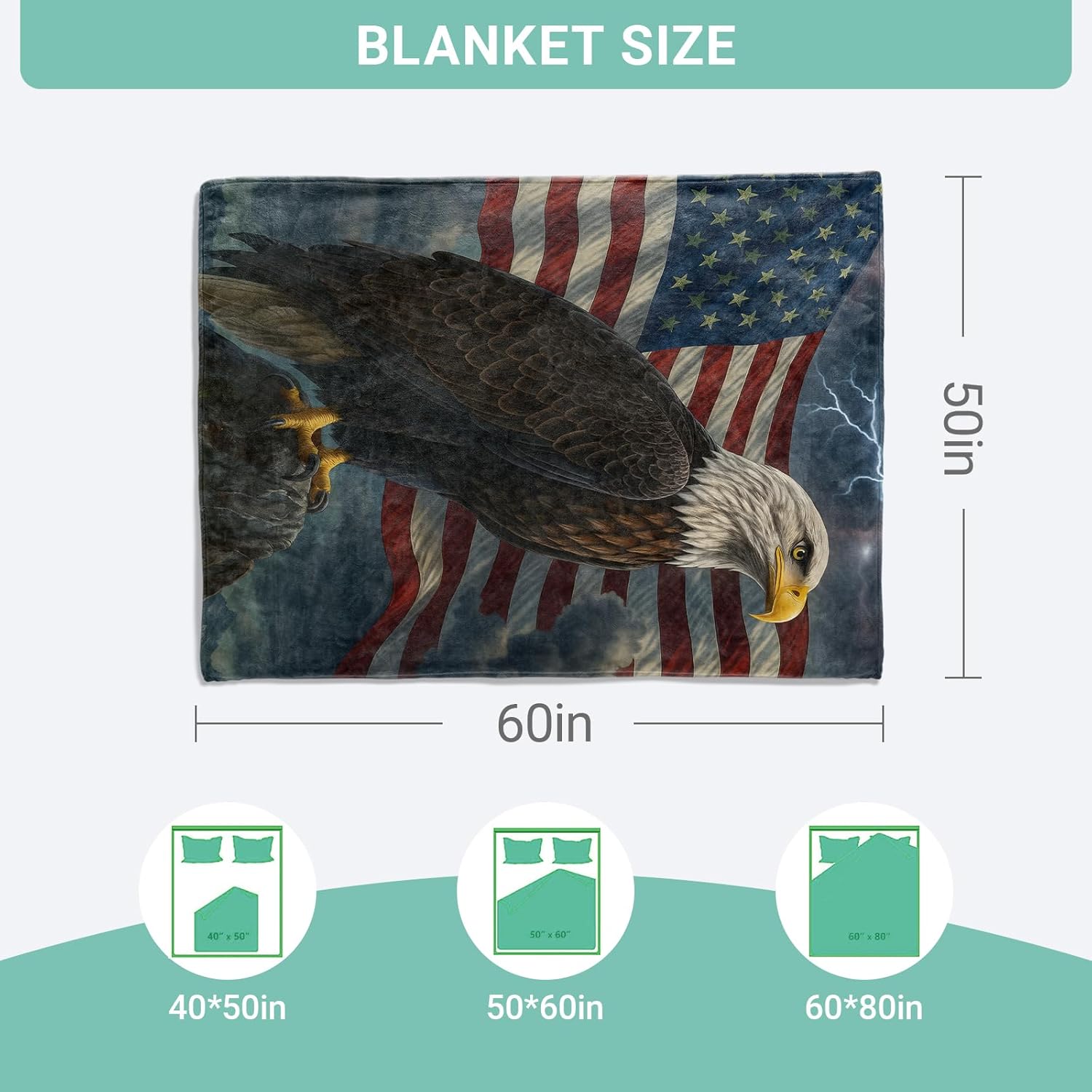 Vintage Bald Eagle Throw Blanket, Patriotic American Flag Flannel Blankets Gifts for Boys Men Veterans, Home Decor Throws for Couch Bed Camping Travel Living Room Bedroom, 50x60 Inch