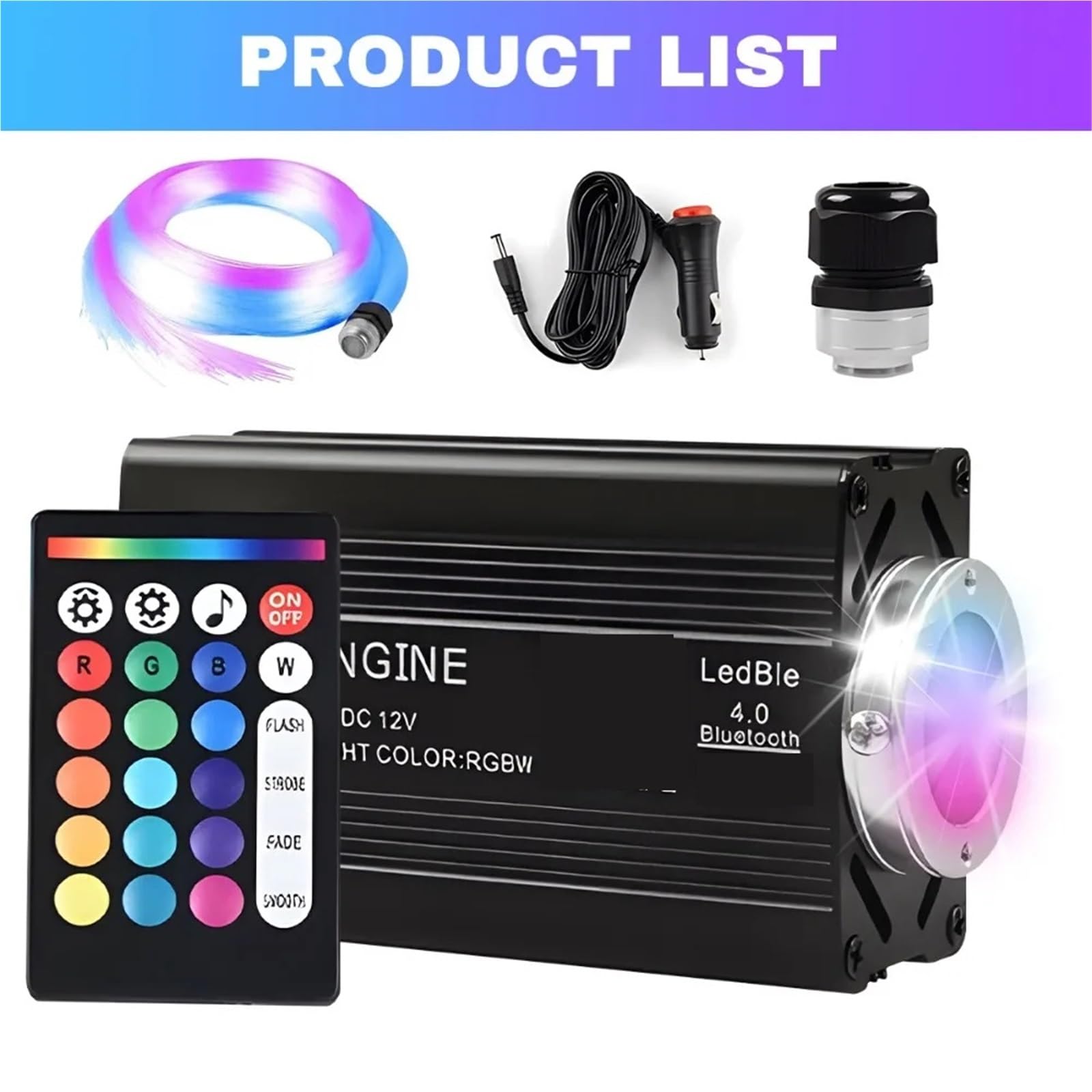 Kit de luces LED fibra óptica for techo coche, 12 W, 500/1000 unidades, con control por aplicación música RGB Meteor Alta Eficiencia(075mm 500 2M)