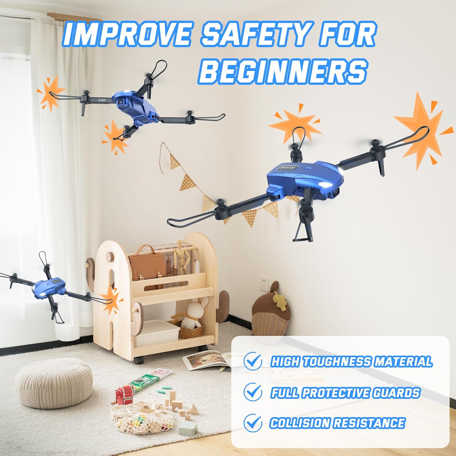 Drone for Kids with 1080P HD Camera - S350 Foldable Mini Drones Toys Christmas Birthday Gifts for Boys Girls, RC Helicopter Quadcopter with Altitude Hold, One Key Start, 3D Flips, 2 Batteries, Blue