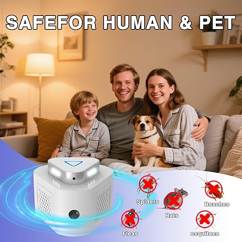 Miniatura 5 de Paquete de 2 repelentes ultrasónico repelente de roedores para el hogar, trampas de ratones de 360 para matar en interiores, repelente de ratones