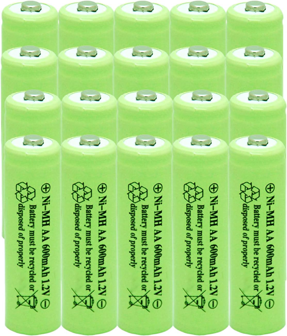 Solar Light AA Ni-mh 600mAh 1.2V Rechargable Batteries AA Rechargeable Batteries for for Solar Lights (20 Pack)