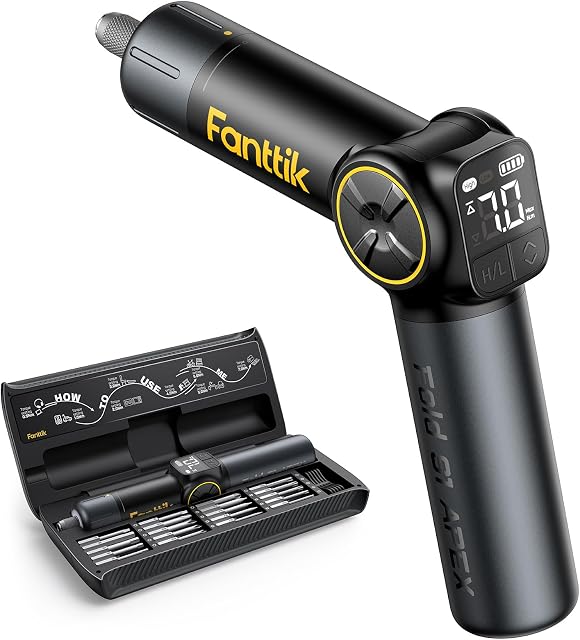 Fanttik Fold S1 APEX 3.7V Cordless Screwdriver, Electric Screwdriver 20 Bits, 8 Torque Settings Max 7N.m, Screen Interaction, Pivot Handle, High/Low RPM Option, 1/4''Hex, Ideas DIY Tool - Deluxe Case