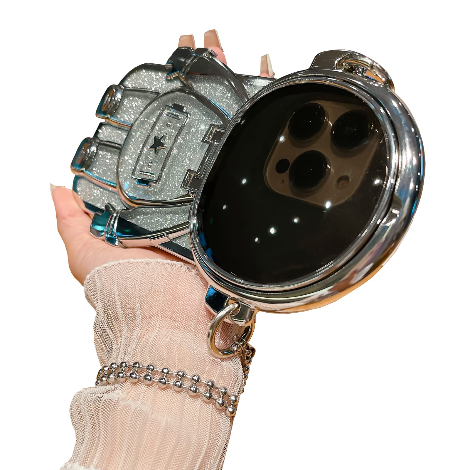 QoKcoahn Astronaut Case Compatible with iPhone 16 Plus,Cute 3D Astronaut Lens Camera Protection Hidden Stand Kickstand Luxury Glitter Bling Soft TPU