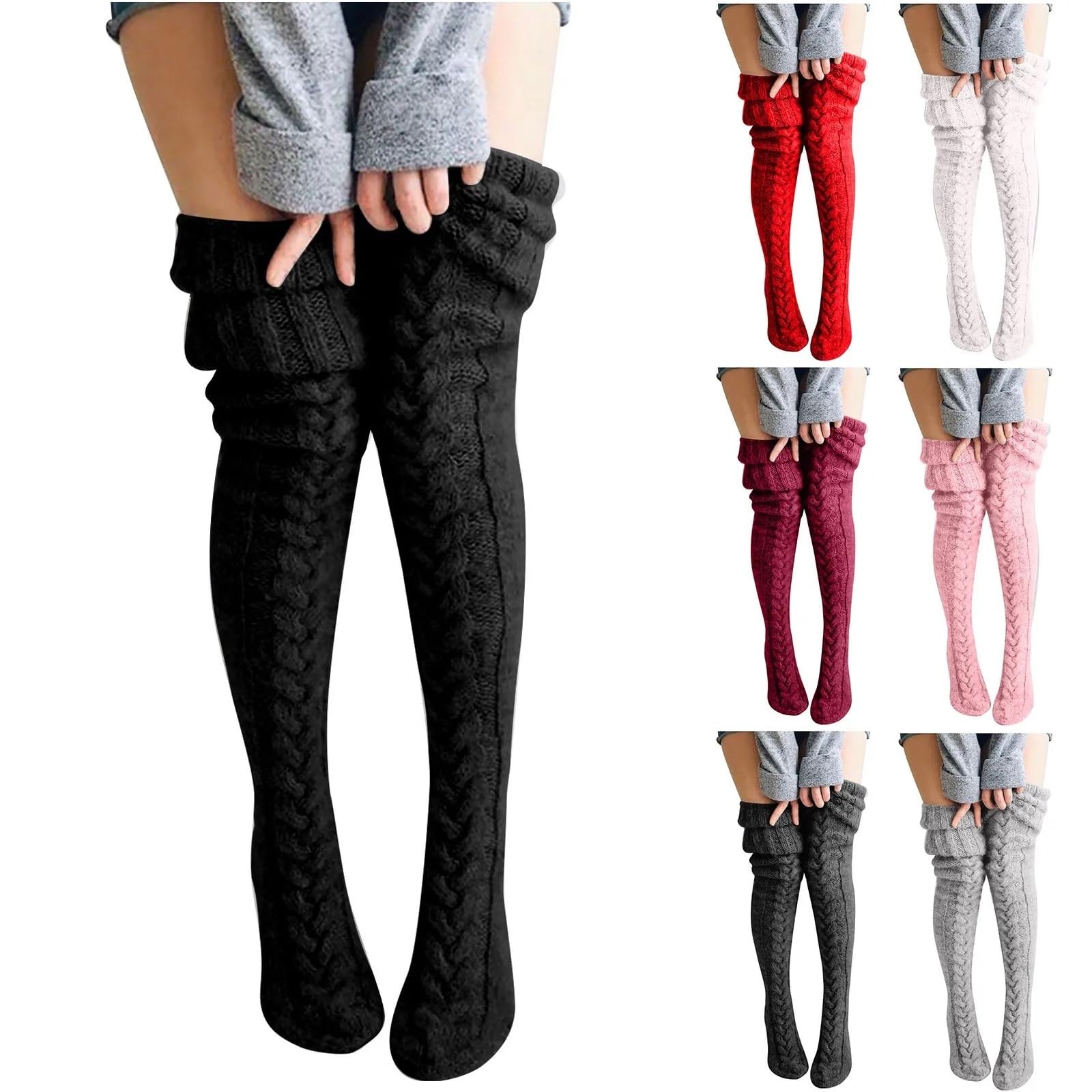 Calcetines navideños for mujer, largos, lisos, por encima de la rodilla, algodón, for invierno, tejidos, for Navidad Para Niñas y Mujeres