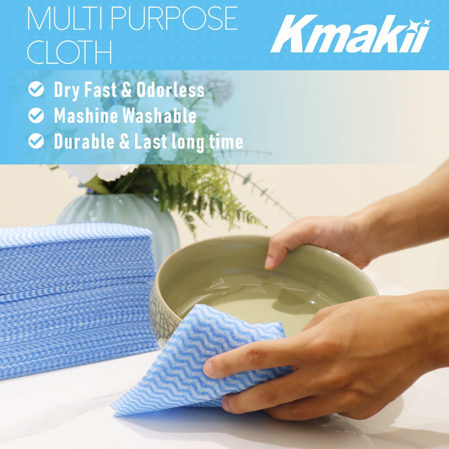 KMAKII Paquete de 80 paños desechables de limpieza reutilizables resistentes para cocina, 11.8 x 20 pulgadas, color azul