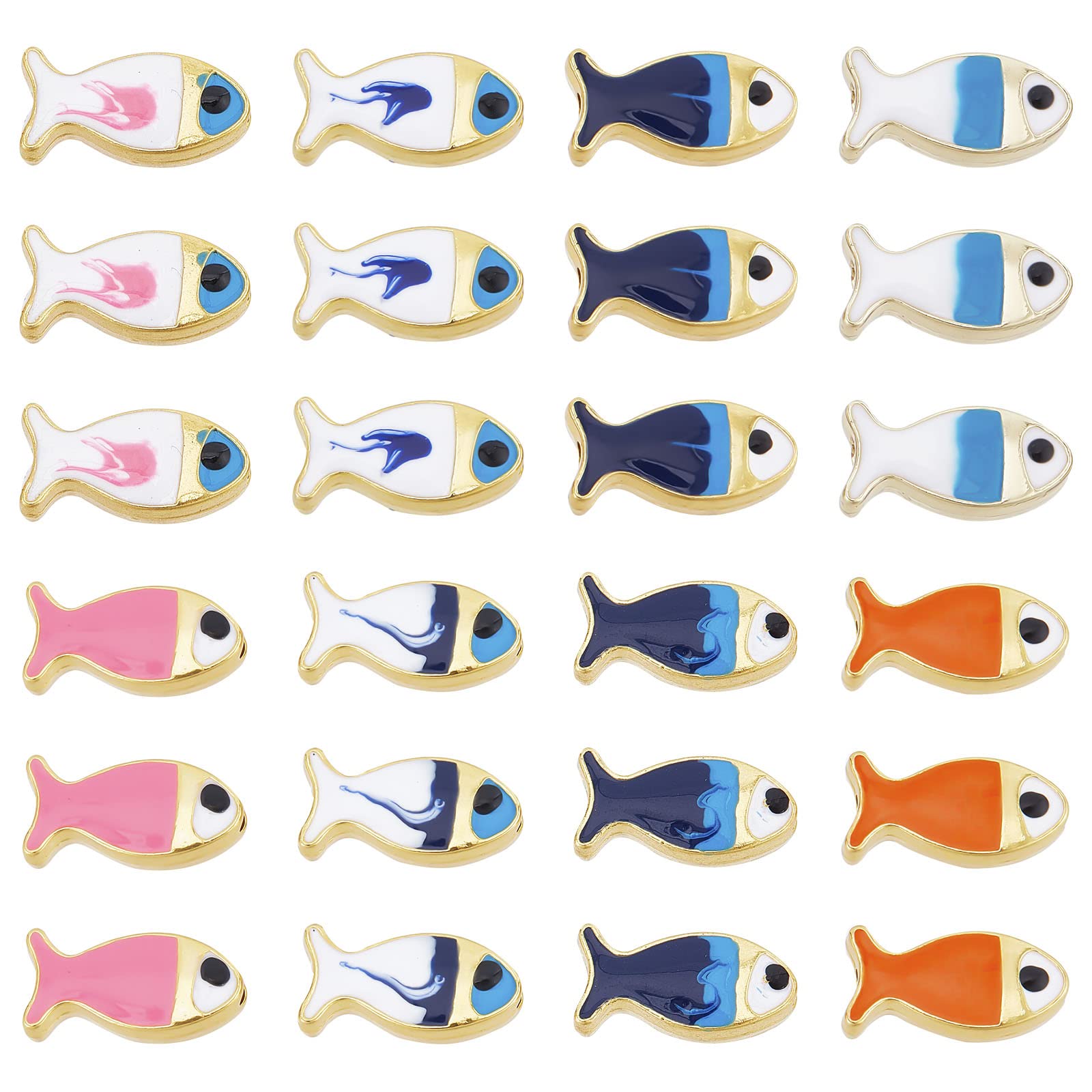 SUNNYCLUE 32 Perline A Forma Di Pesce Smaltate – Distanziatori Colorati Per Gioielli Fai Da Te, Tema Mare