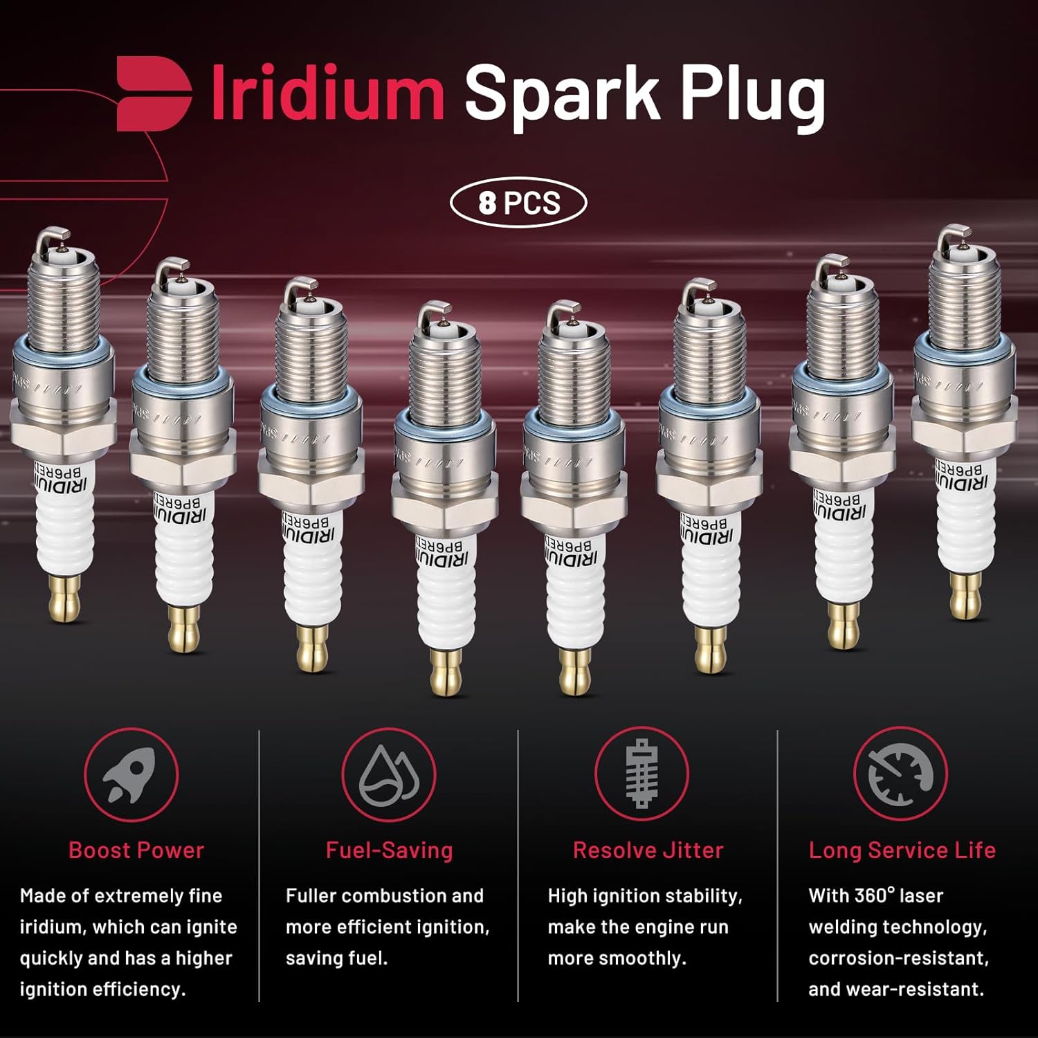 BDFHYK 6578 Iridium Spark Plugs Compatible with Cherokee 300 Special Calais Suburban Dart 2.0L 3.2L 5.0L L4 L6 V8 Replacement for BPR4ES Set of 8