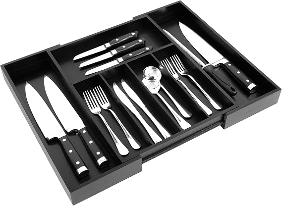 VaeFae Bamboo Drawer Organizer, Large, Black