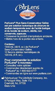 Purilens Plus Preservative-Free Contact Lens Saline 120ml (4 fl. oz.) 12 Pack