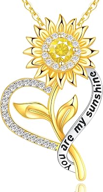 Gift for Wife Women-18k Gold Plated Sunflower Necklace for Women Anniversary Birthday Gold Jewelry You Are My Sunshine Pendant Necklaces Gifts for Her Girlfriend Mom Grandma Daughter