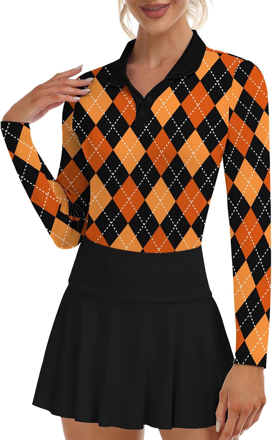 Soneven Womens Golf Shirts Moisture Wicking V Neck Long Sleeve Polo Shirts Collared Tops