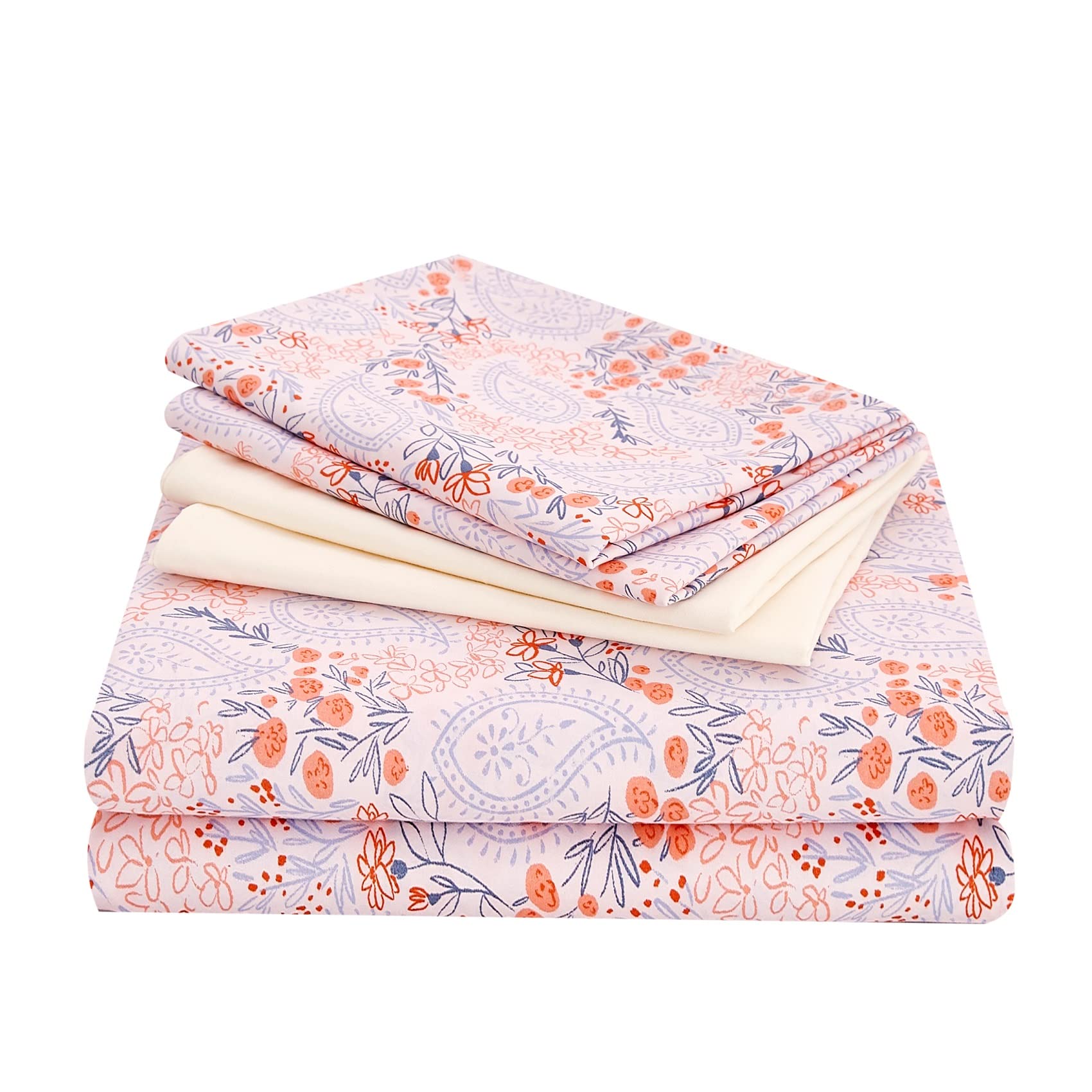 JSD 6-Piece King Size Sheet Set - Pink Floral Paisley Microfiber, Extra Deep Pocket 15", Soft & Wrinkle-Free