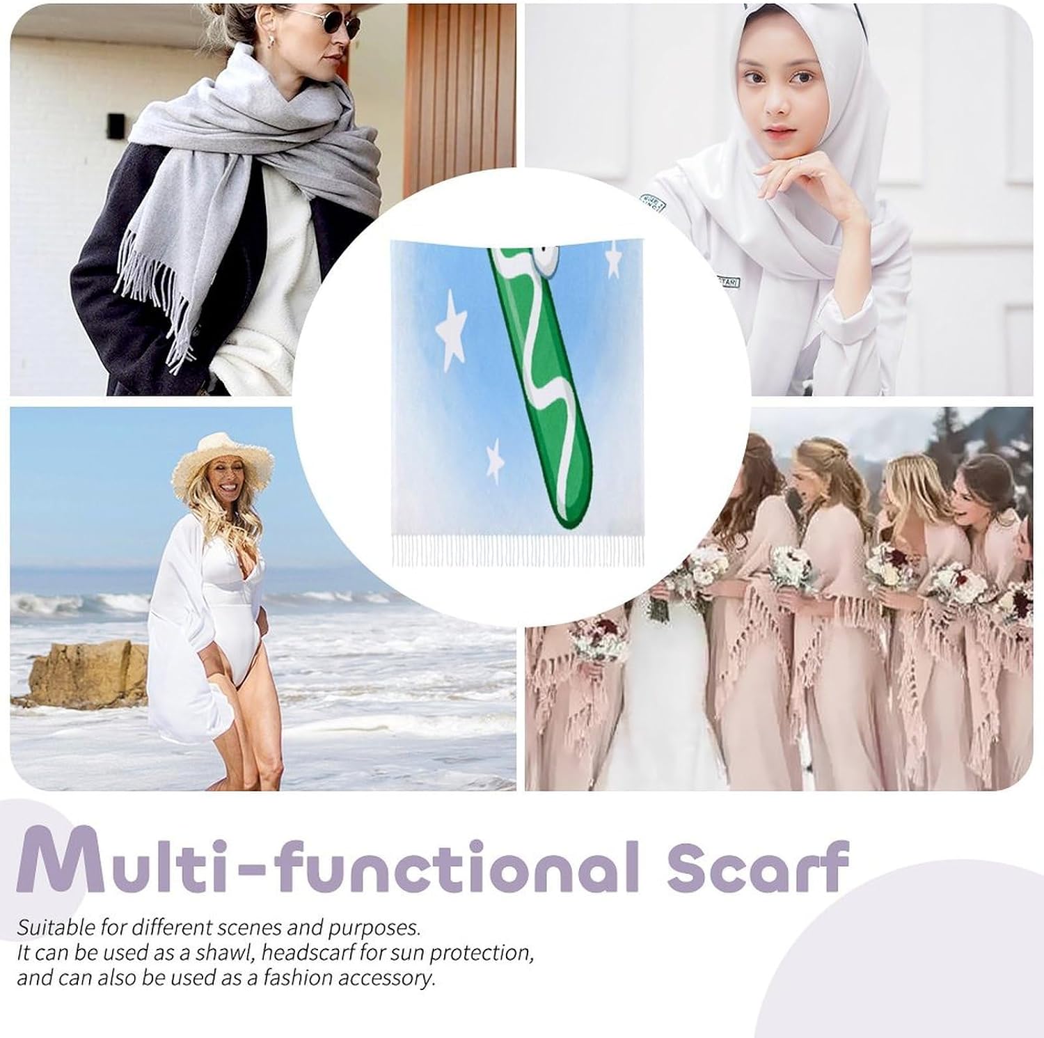 Christmas Cane Green Scarfs for Man Women Winter Scarf Long Shawl Wraps Fashion Classic Tassel Scarfs Soft Blanket Scarves