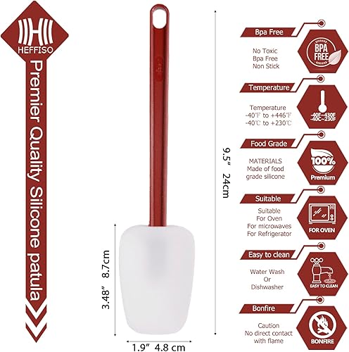 Miniatura 8 de Juego de 2 espátulas de goma y cuchara de silicona, espátula de alto calor, espátula comercial para cocinar, juego de espátulas de goma resistente a