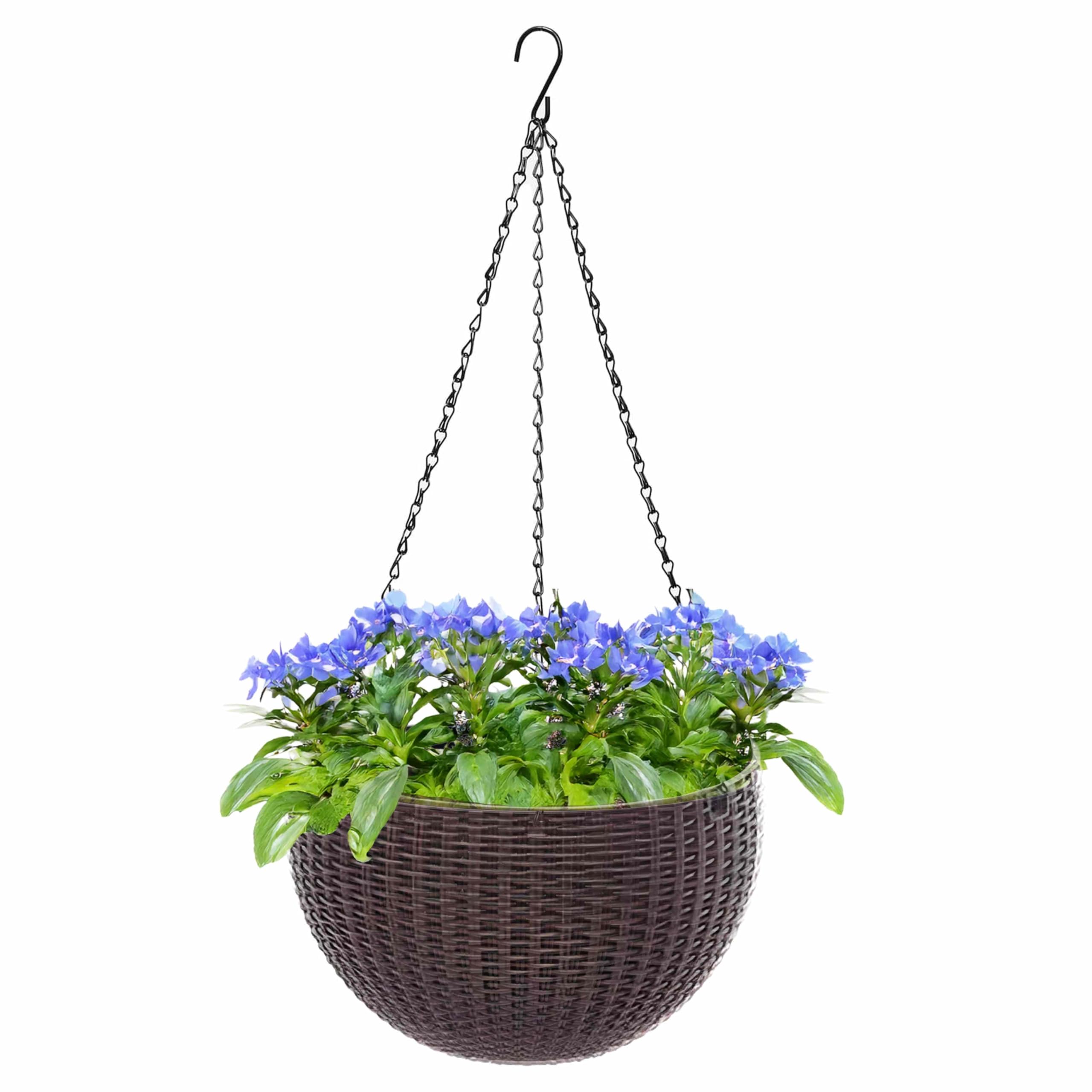 ADEPTNA Beautiful Rattan Effect Hanging Planter β 26cm (10") Hanging Basket | Decorative Plant Pot for Home, Garden & Patio | Stylish Flower Bowl for Indoor & Outdoor Use (BROWN)