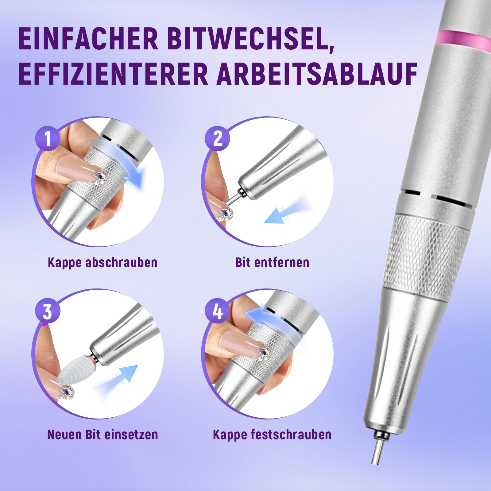 BQ-108 Nagelfräser für gelnägel,Elektrische Nagelfeile (Strass-Version)