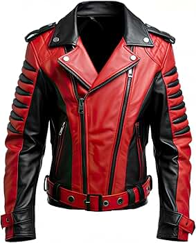 Men's Red Black Genuine Sheepskin Asymmetric Crossover