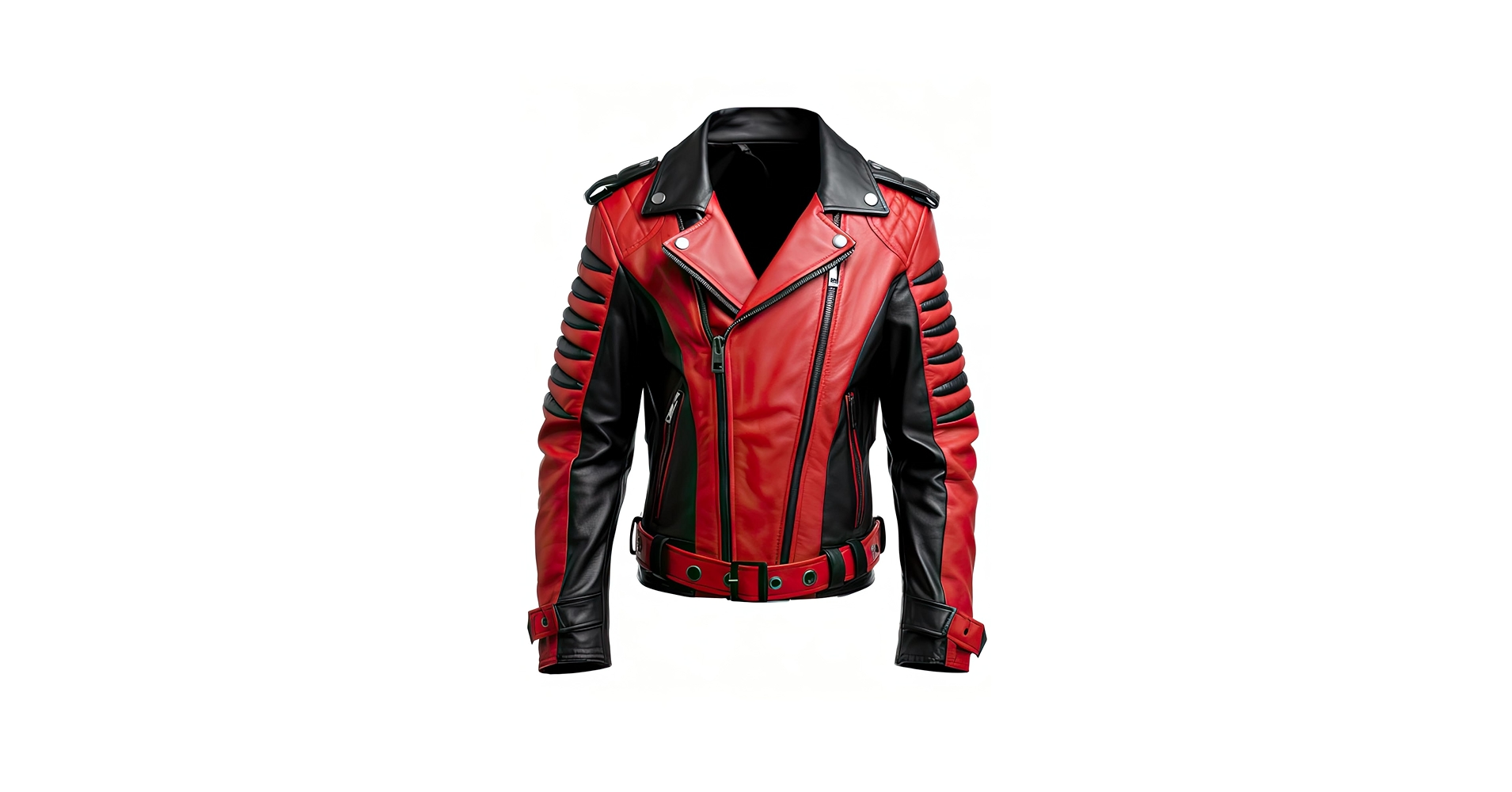 Men's Red Black Genuine Sheepskin Asymmetric Crossover