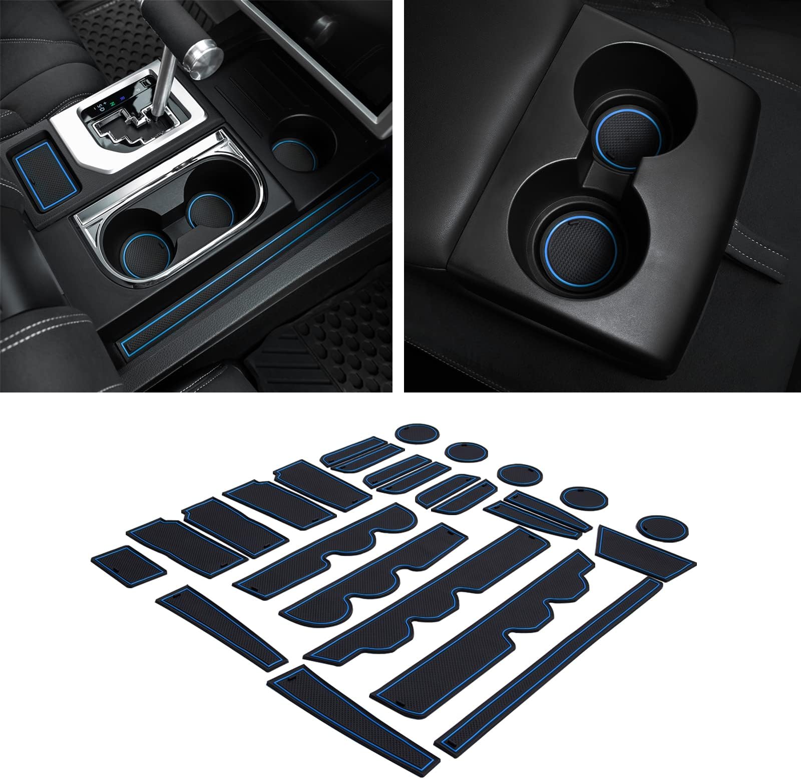 JDMCAR Compatible with Toyota Tundra Accessories 2021 2020 2019 2018 2017 2016 2015 2014 Premium Liner Accessories, Custom Console, Cup Holder, and Door Pocket Inserts Kit - (Bucket Seat, Blue Trim)