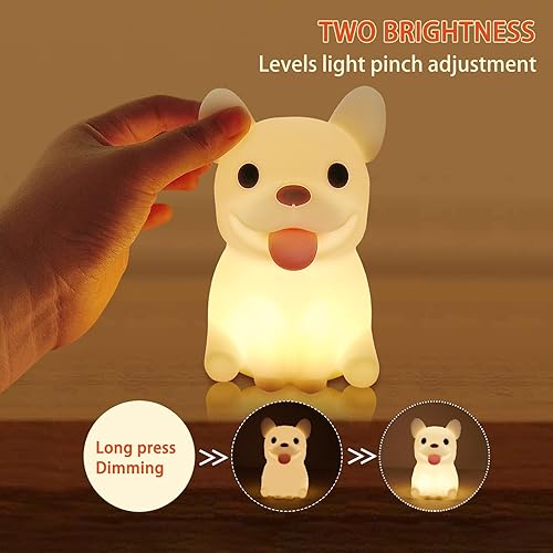 Miniatura 3 de QANYI Luz de bulldog francés, linda lámpara de silicona con diseño de animales de perro con recargable para escritorio, mesa, sala de estar,