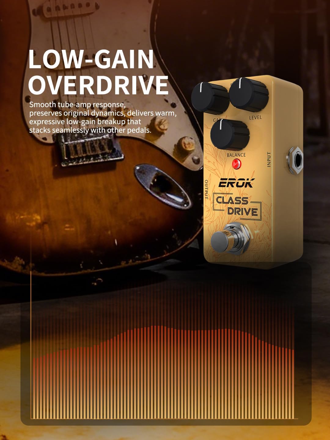 EROK Class Drive Pedal - Low Gain Overdrive with Natural Tone Enhancement, Tube - like Sound, Stackable, Warm Saturation, Mini Size, True Bypass