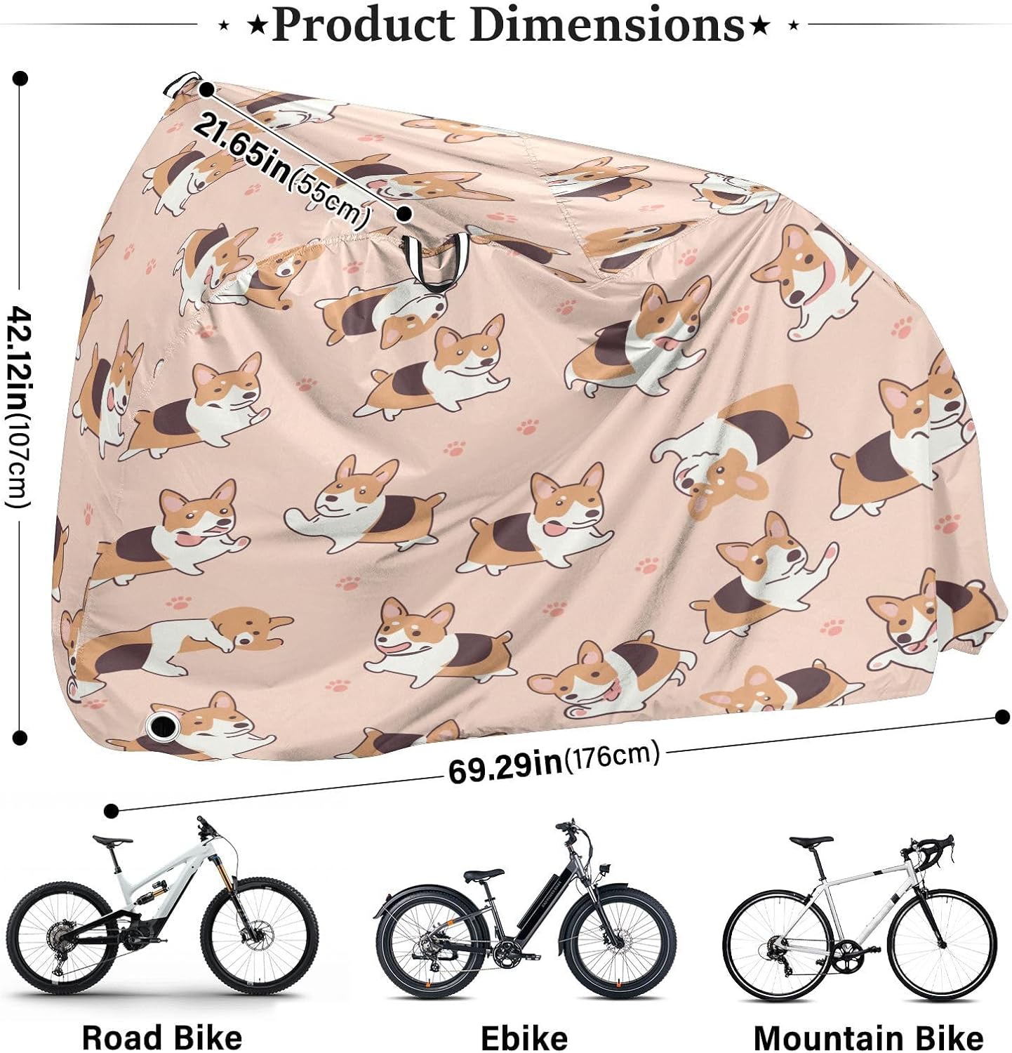 Cute Dog Bike Cover Waterproof Outdoor Storage, Bicycle Cover Rain Sun UV Wind Proof for Mountain Bike,Road Bike,Electric Bike