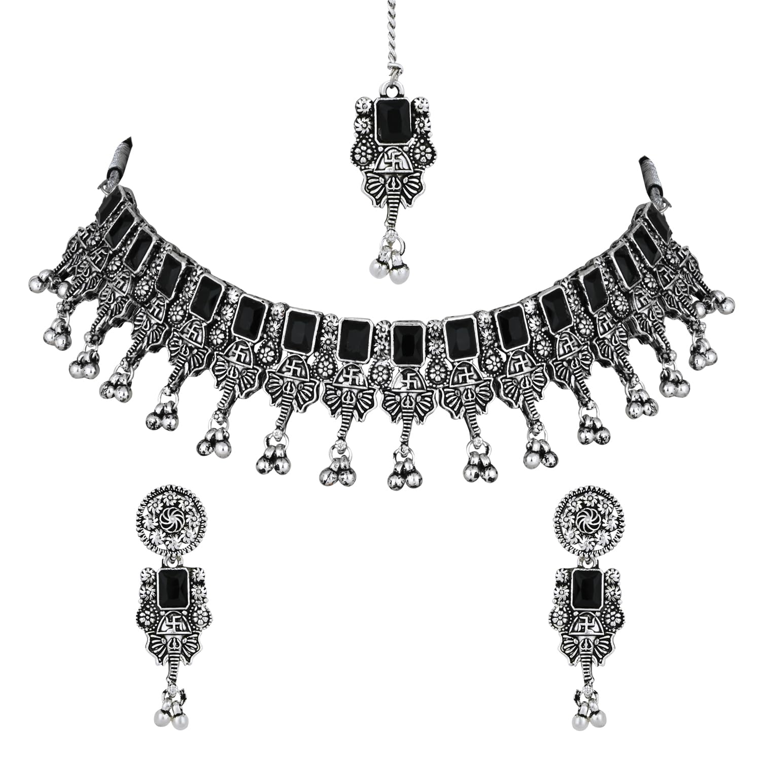 I Jewels Womens Ethnic Navratri Stylish Boho Silver Oxidised Choker Necklace Jewellery Set With Earrings & Maang Tikka (Mc181Zb) (B0DF5HSPKX) Amazon Price History, Amazon Price Tracker