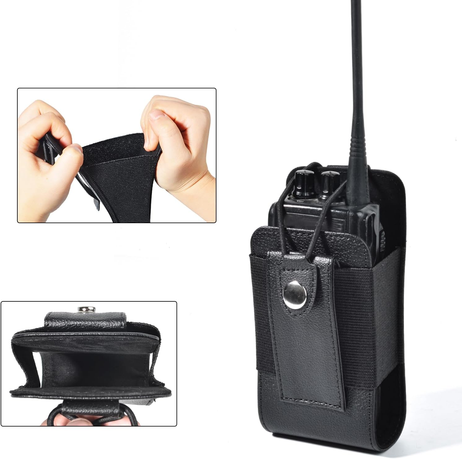 Leather Universal Radio Holster for Duty Belt with Back Clip,Walkie Talkie Pouch Holder for Motorola Baofeng Midland Kenwood Handheld Ham Radio - Image 2