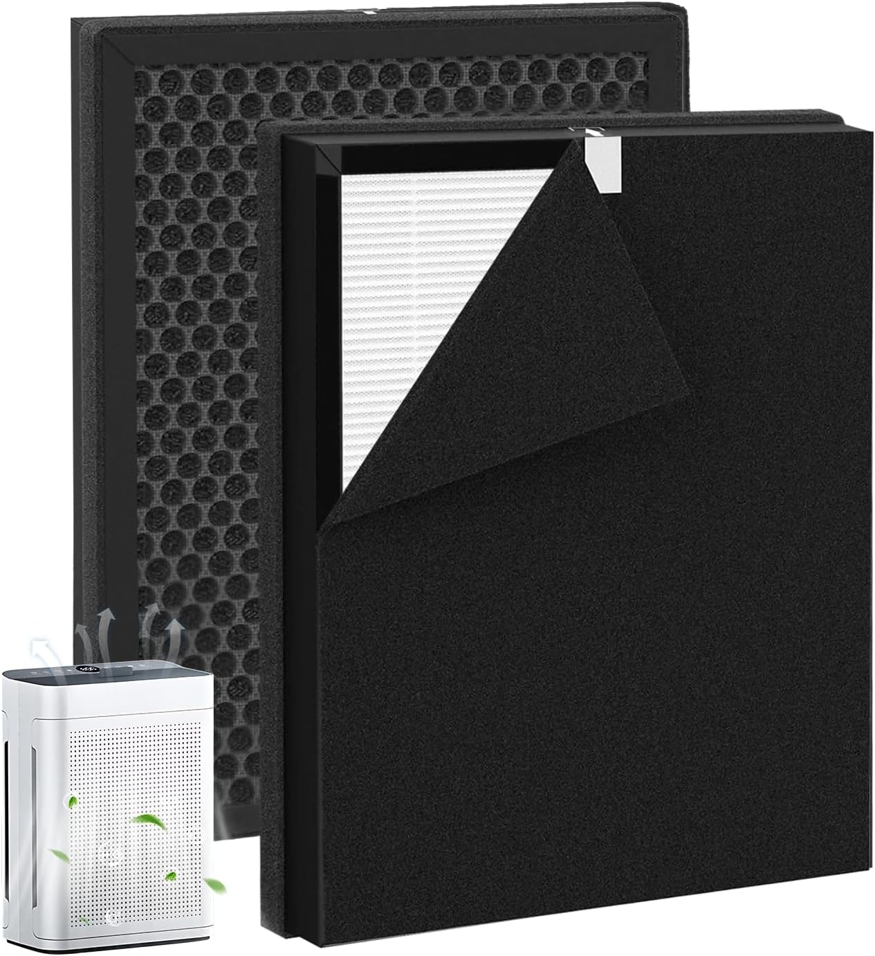 K2 Replacement Filter Compatible with Lunino K2 Air Purifier, 2 Pack Premium Double-sided Filters & 2 Pack Washable and Reusable Carbon Pre-filters