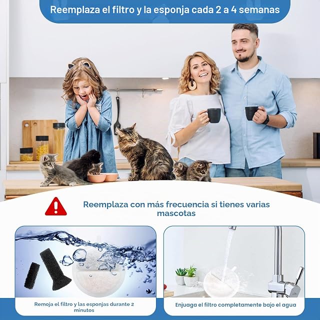 Foto 7 de 7 de Filtros Fuente Gatos, 12 Piezas Filtro Fuente para Gatos con Carbón Activo y Resina y 6 Esponja Silenciadora…