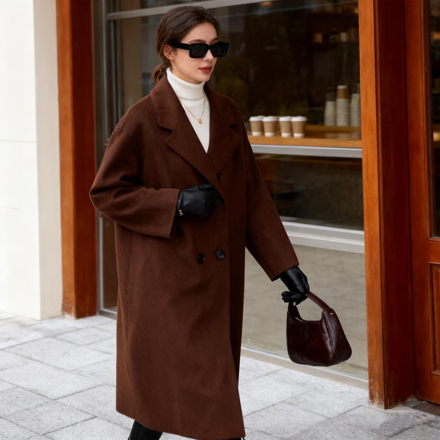 Long Coat for Women Fall Winter Wool Coats Double Breasted Midi Peacoat Trench Coats Outwear - Image 3