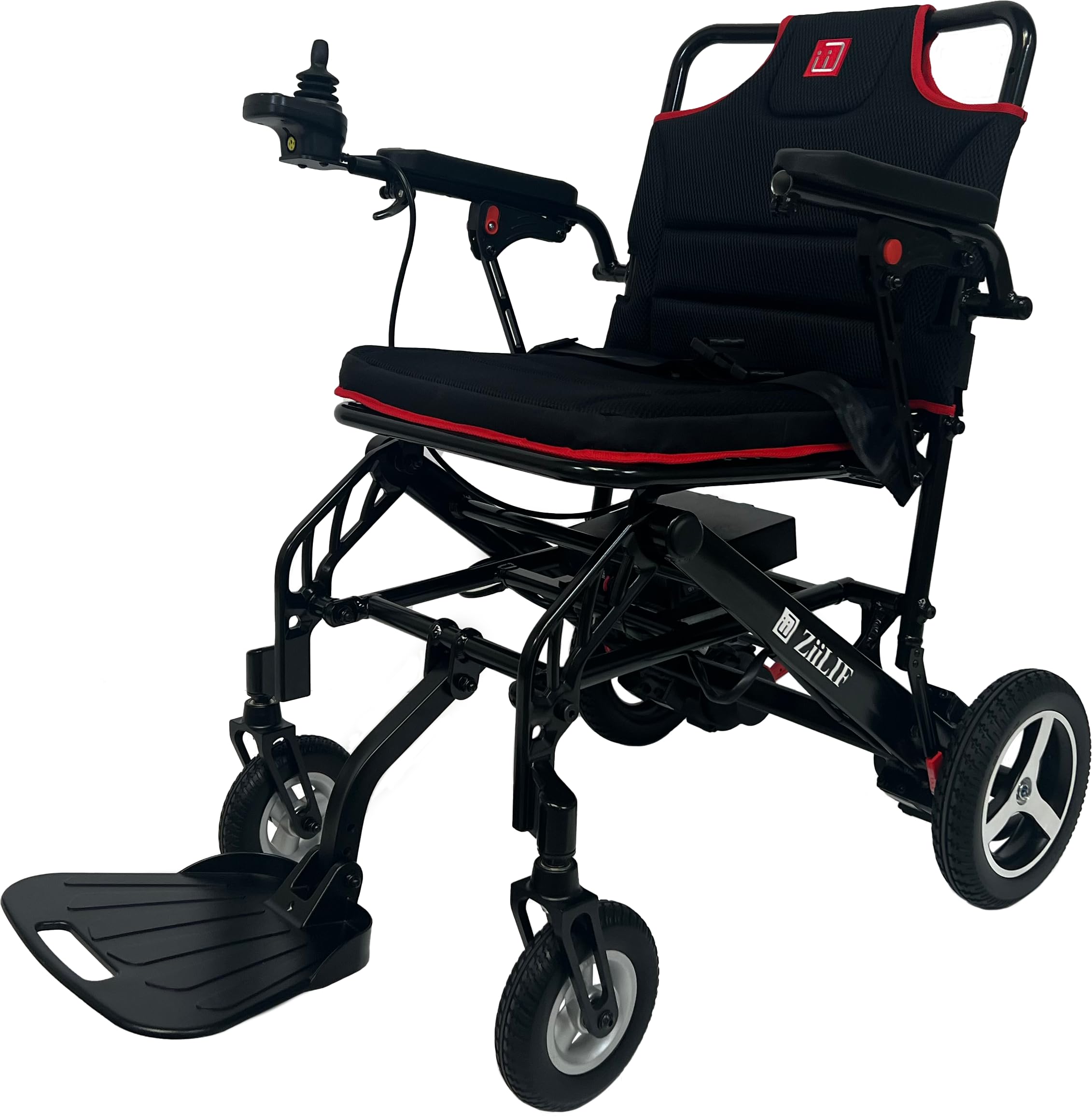 ZiiLIF Lightweight (36.4lbs) Folding Electric Wheelchair for Seniors/Adults - Portable Easy for Travel - Arilines Approved (Red)