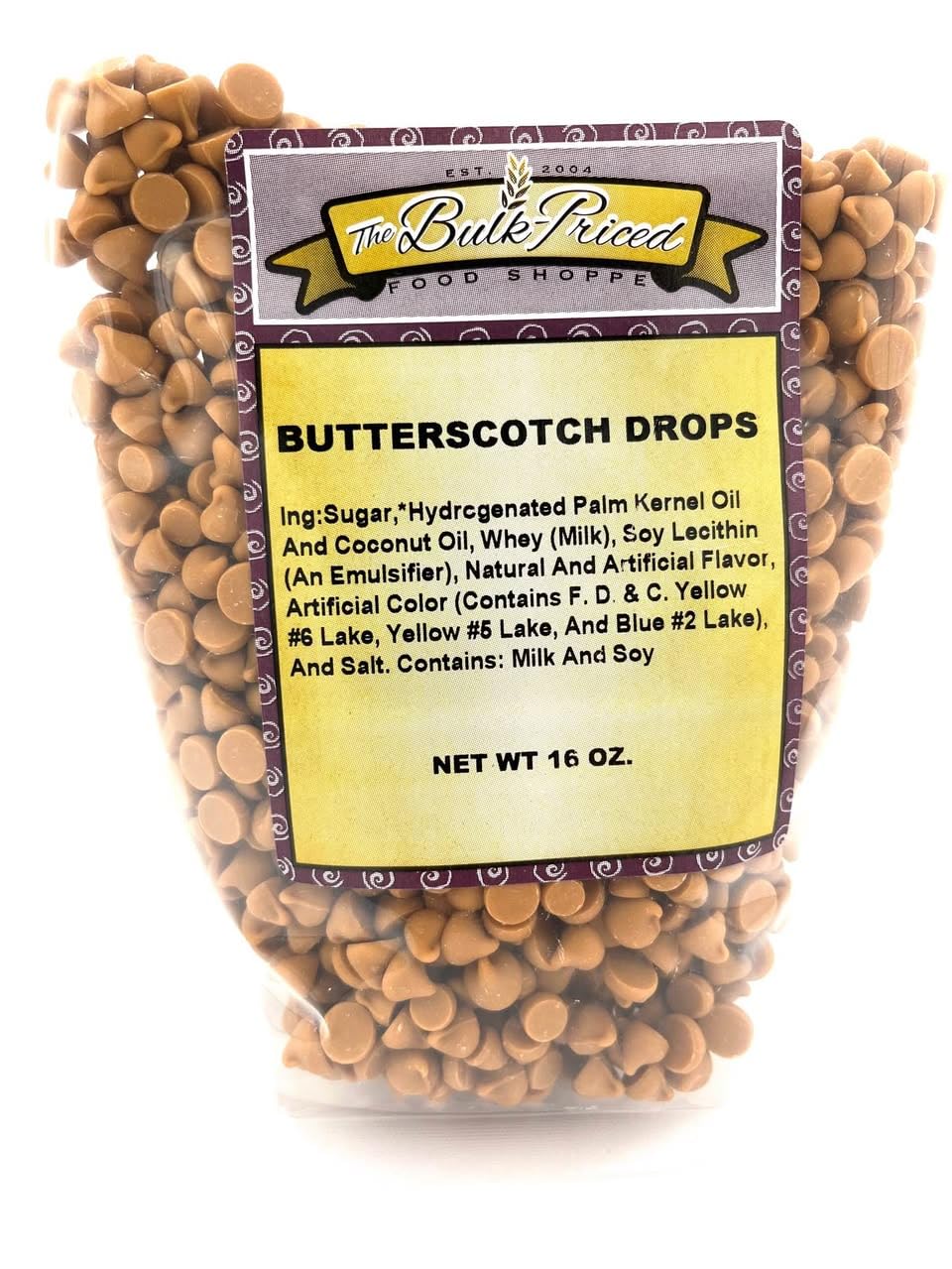 Butterscotch Drops, Bulk Size, Baking Chips (1 lb. Resealable Zip Lock Stand Up Bag)