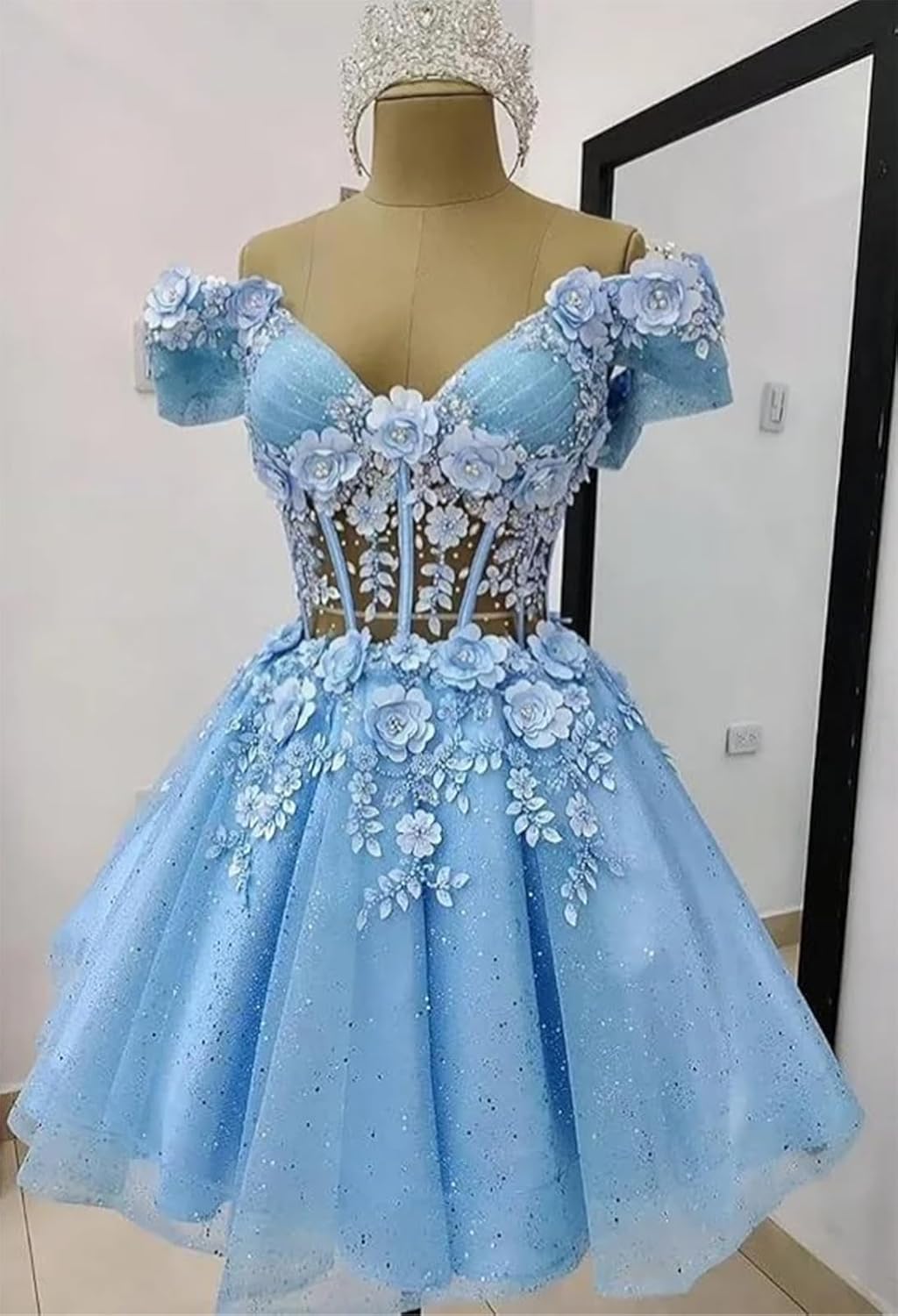 Homecoming Dresses for Teens 2025 Off Shoulder Floral DAMA Dress Sparkly Beaded A Line Tulle Short Prom Gown