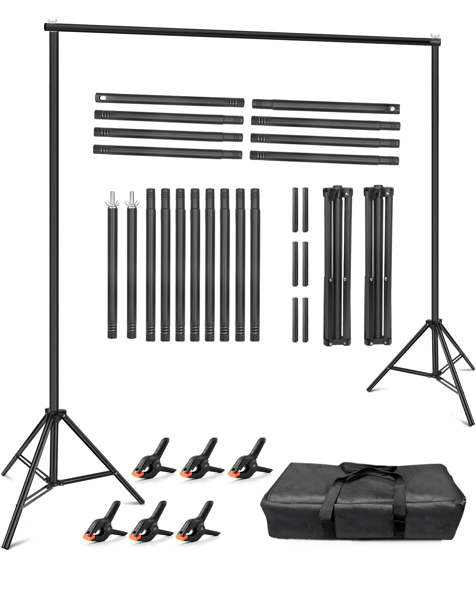 Hemmotop Backdrop Stand 10x8ft, Heavy Duty Photography Background Stand for Parties, Adjustable Photo Backdrop Stands Kit for Wedding, Photo Booth, Party, Decoration, Balloon, Projector Screen