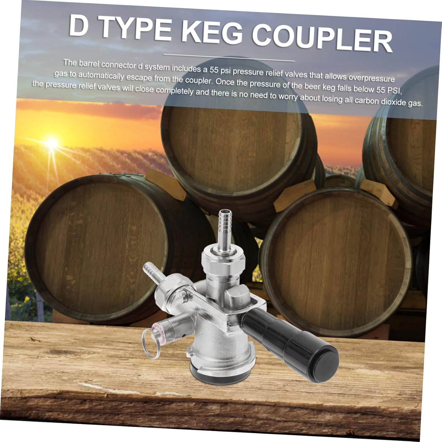 1Set D System Keg Coupler with Pressure Relief Valve Beer Keg Tap for Kegerator Draft Beer Systems Hose Connection Design for Dispensing
