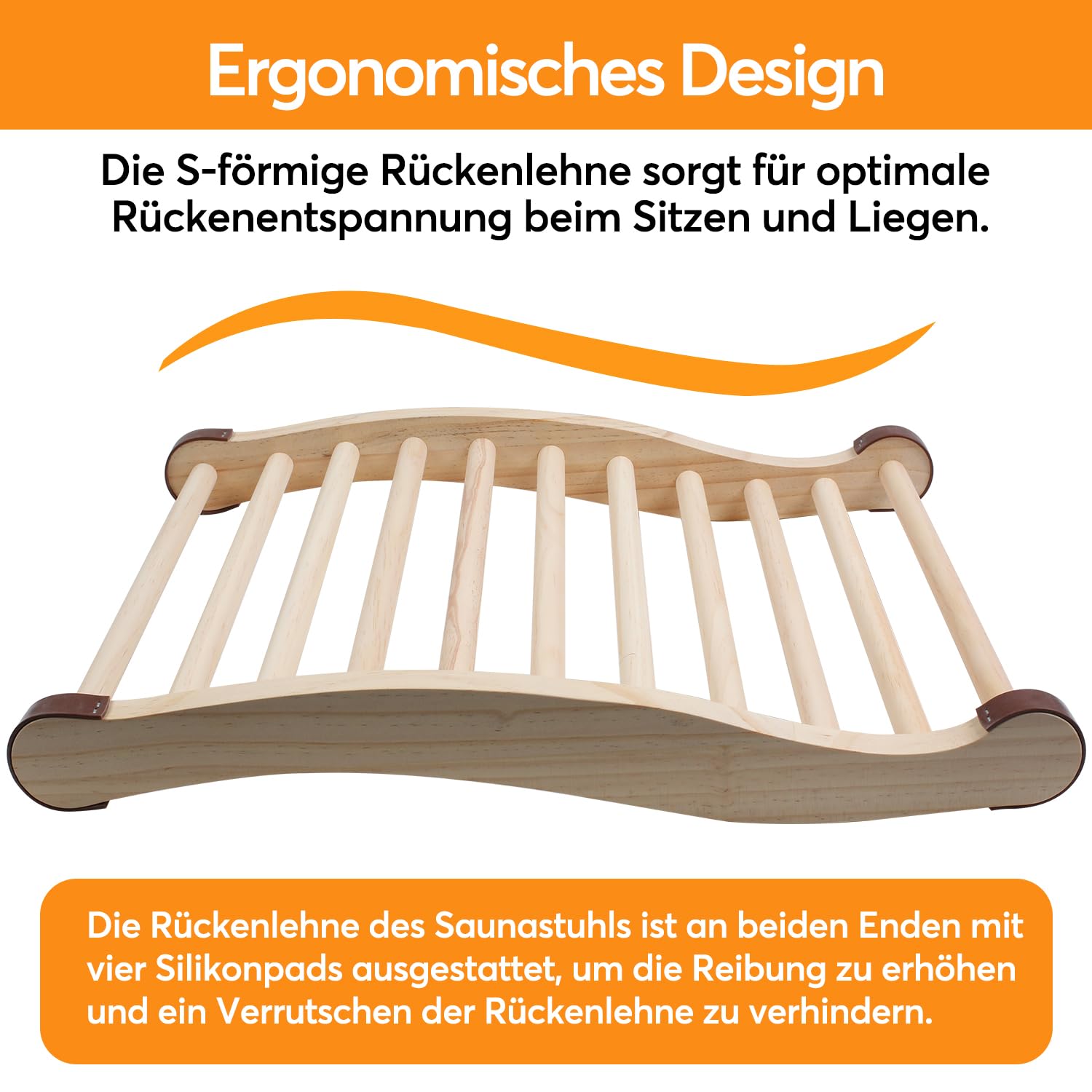 2 Stück Sauna Rückenlehne aus 100% Naturholz, Ergonomische Rückenstütze Rückenlehne mit Rutschfeste Polster, Holz Sauna Zubehör Infrarotkabine