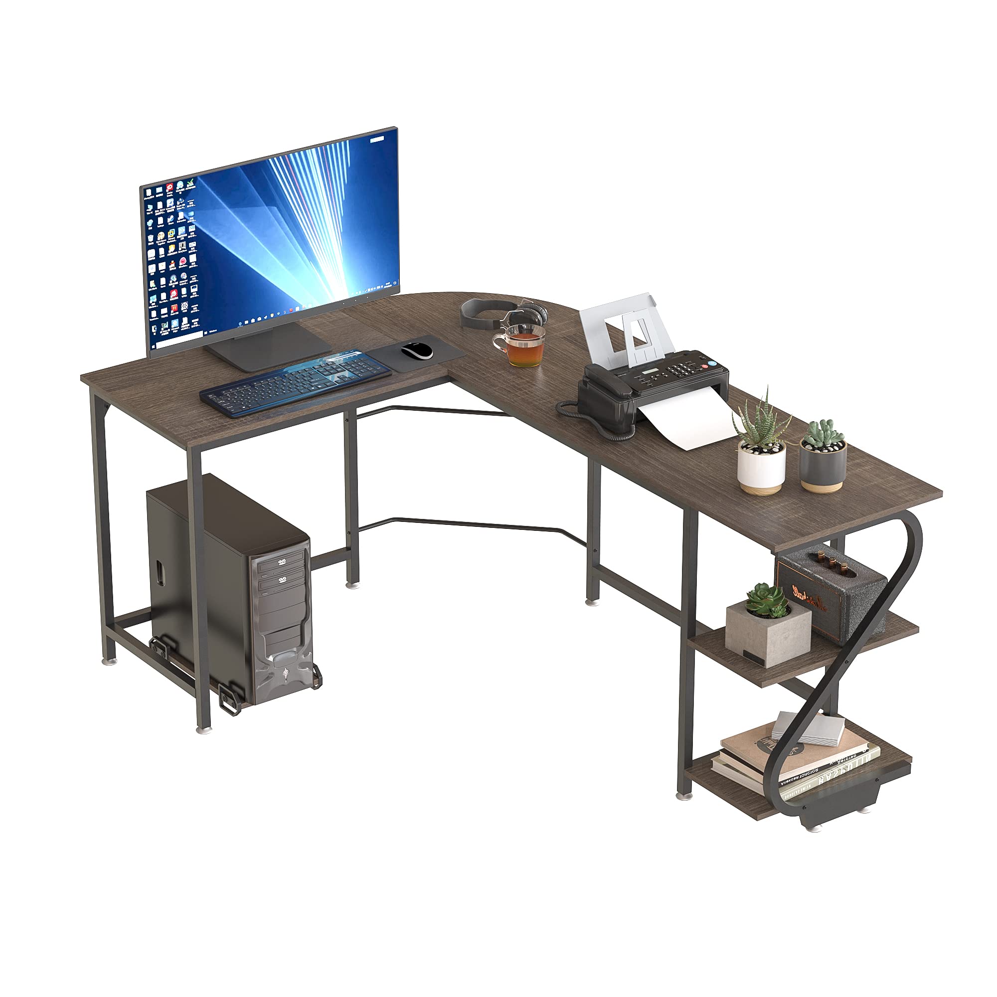 Weehom Reversible L Shaped Desk with Shelves Large Corner Computer Gaming Desks for Home Office Writing Workstation Wooden Table