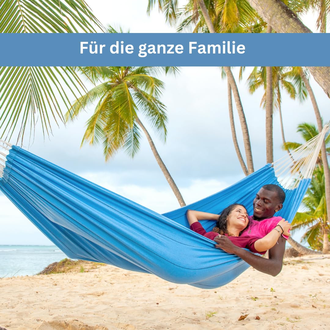 Amazonas - XL Hamac Arte | Hamac brésilien Classique avec Fines Rayures tressées à la Main | Surface de 230 x 150 cm | Charge jusqu'à 200 kg | Couleur : Bleu