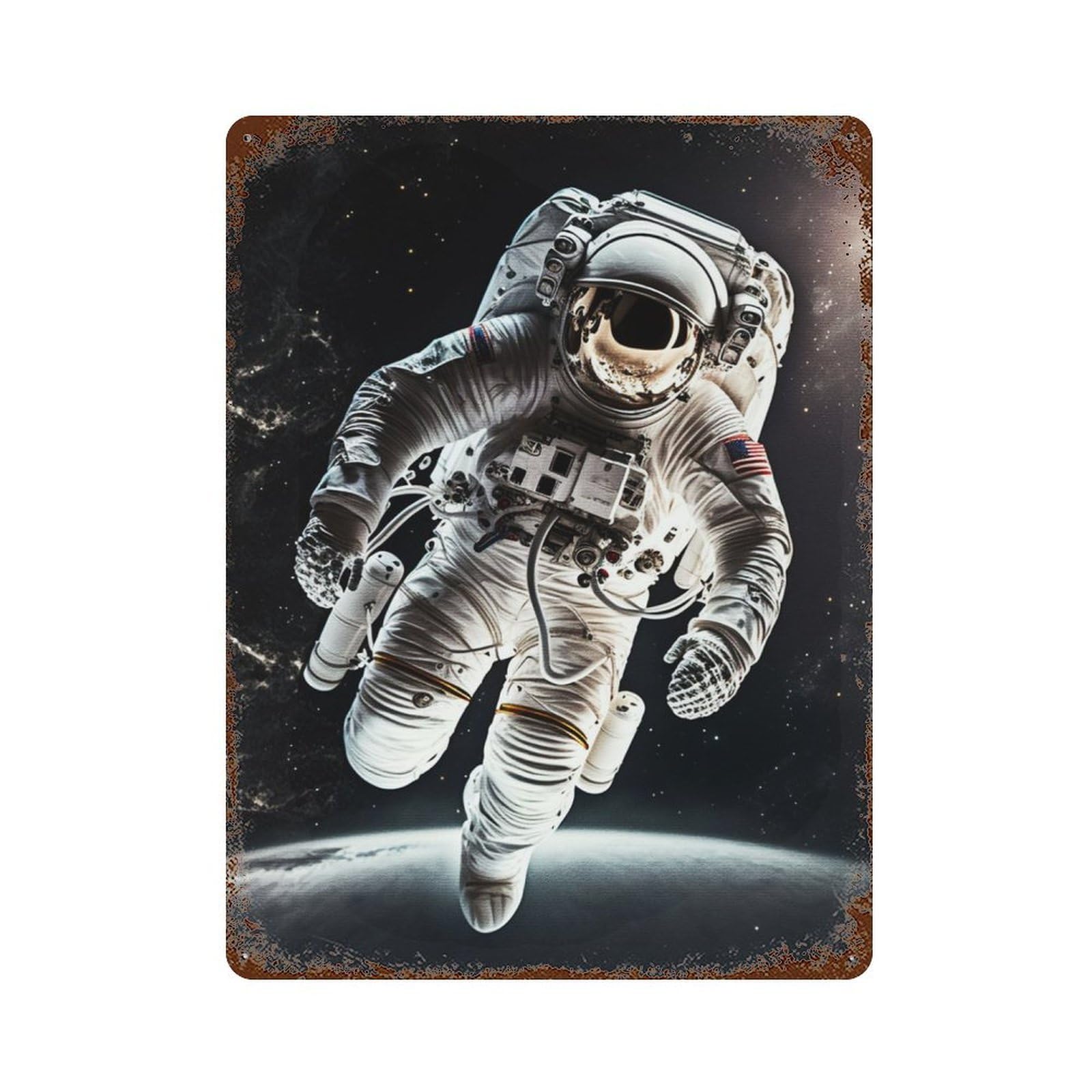 Space Walk Vintage Rust Metal Sign 15.7"x11.8", Farmhouse Wall Decor for Garage, Pub Or Kitchen