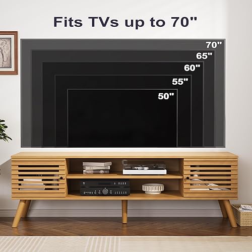 Miniatura 3 de Soporte de TV moderno de mediados de siglo de 61 pulgadas para TV de 50/55/60/70 pulgadas, consola multimedia de TV con puertas de listones para