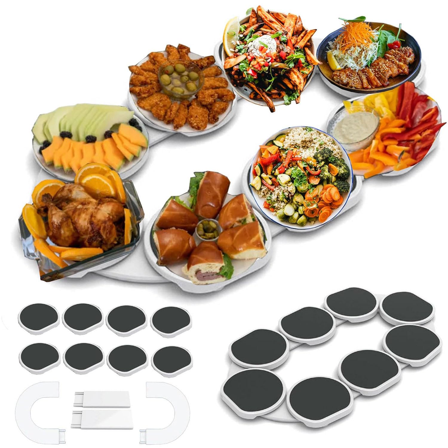 Hlgkby Lazy Susan Turntable For Dining Table 8 Dishes, Kitchen Dining Table Rotating Tray Expandable Track For Rectangular Oblong Tables, Easy Access Food, Rotatable Design
